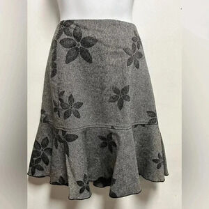 IDEOLOGY Wool Herringbone Tweed Mod Flower Mermaid Skirt Ruffled